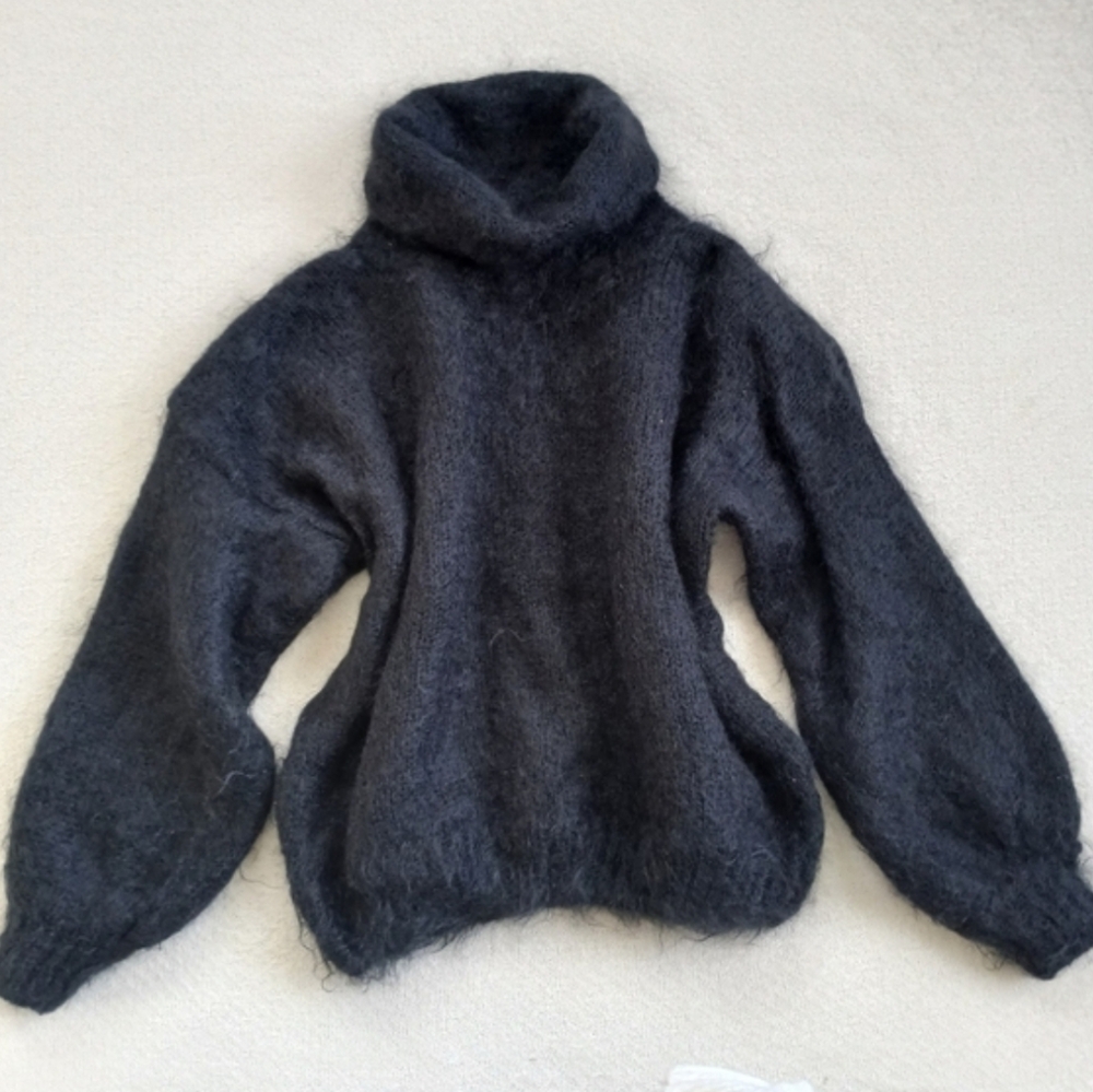 mohair ♡ tam o shanter knitwear turtleneck black sweater vintage large soft 80s